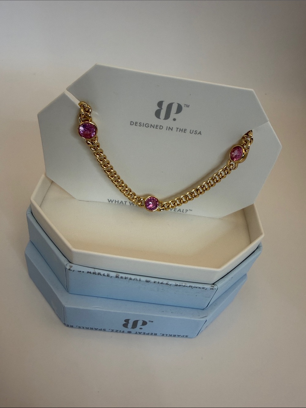 Bomb Party Alone Time Pink Sapphire Gold Plated Necklace NK23918